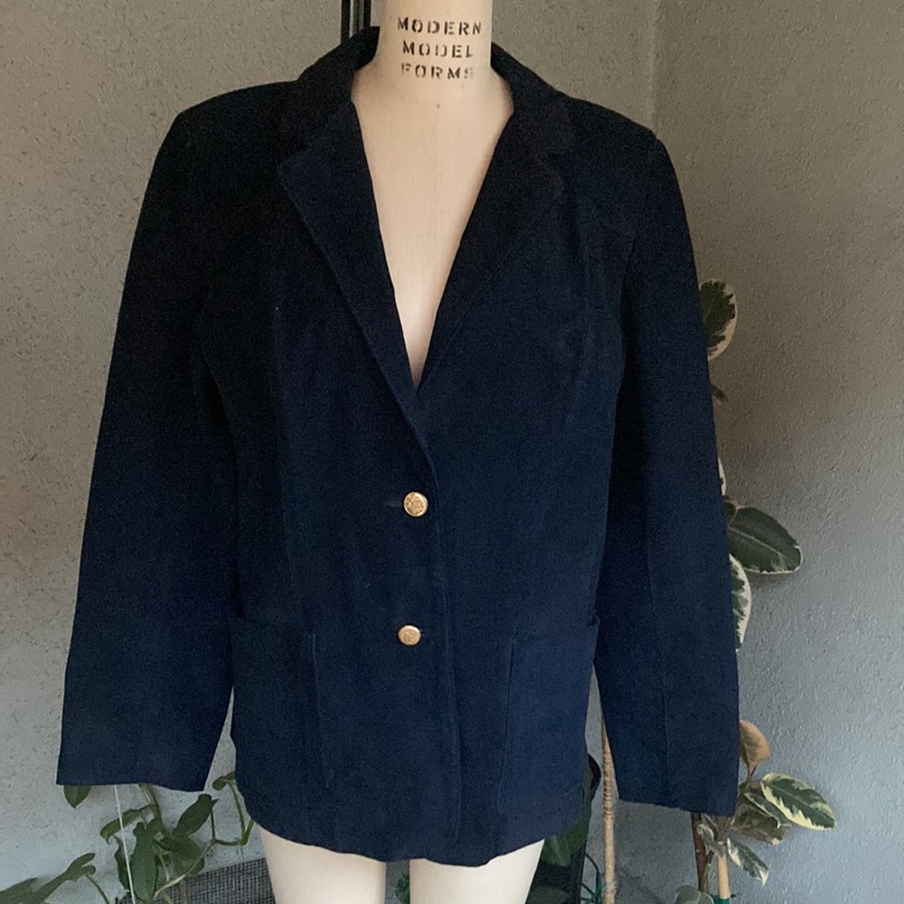 VINTAGE | Women’s Large Navy Blue Suede Leather Coat Jacket